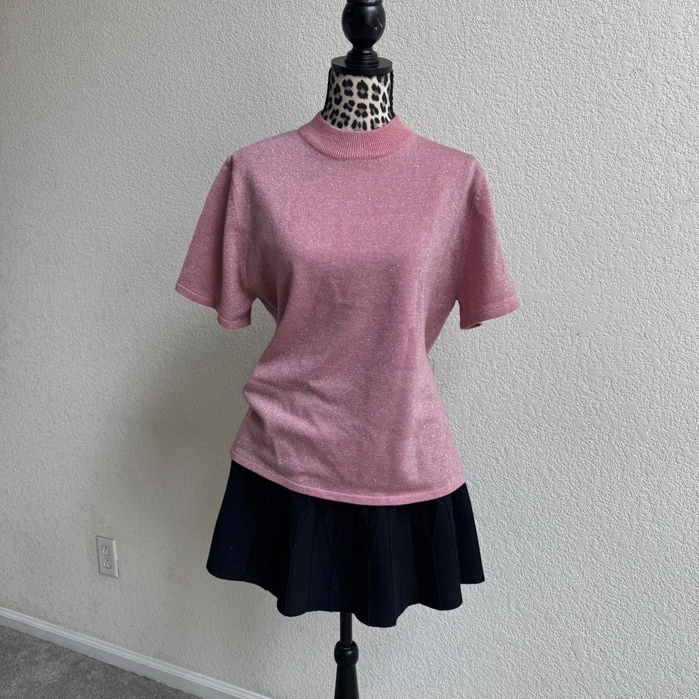 Drapers & Damon Pink metallic short sleeve sweater top
